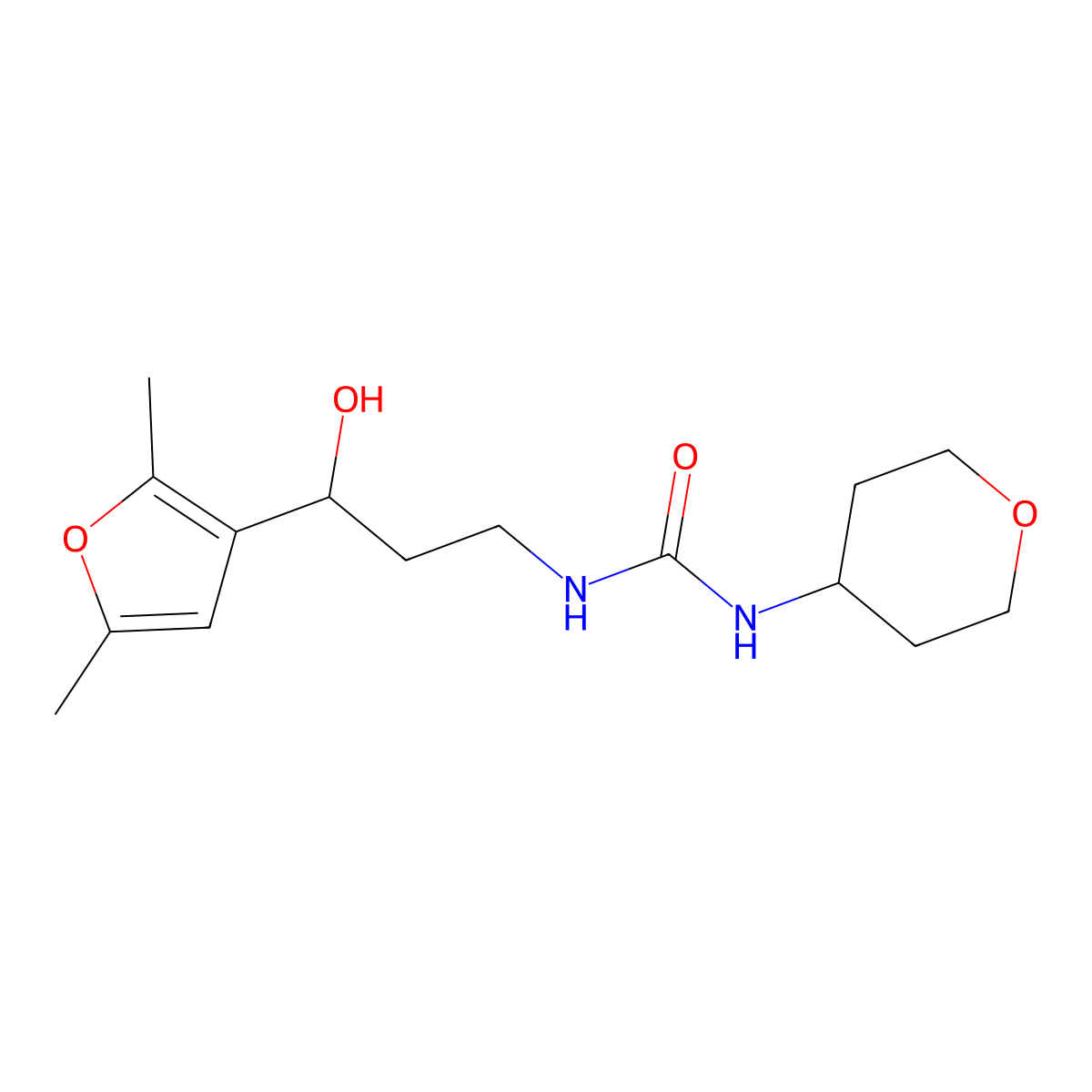 1-(3-(2,5-dimethylfuran-3-yl)-3-hydroxypropyl)-3-(tetrahydro-2H-pyran-4-yl)urea molecular structure, CAS 2034500-40-6