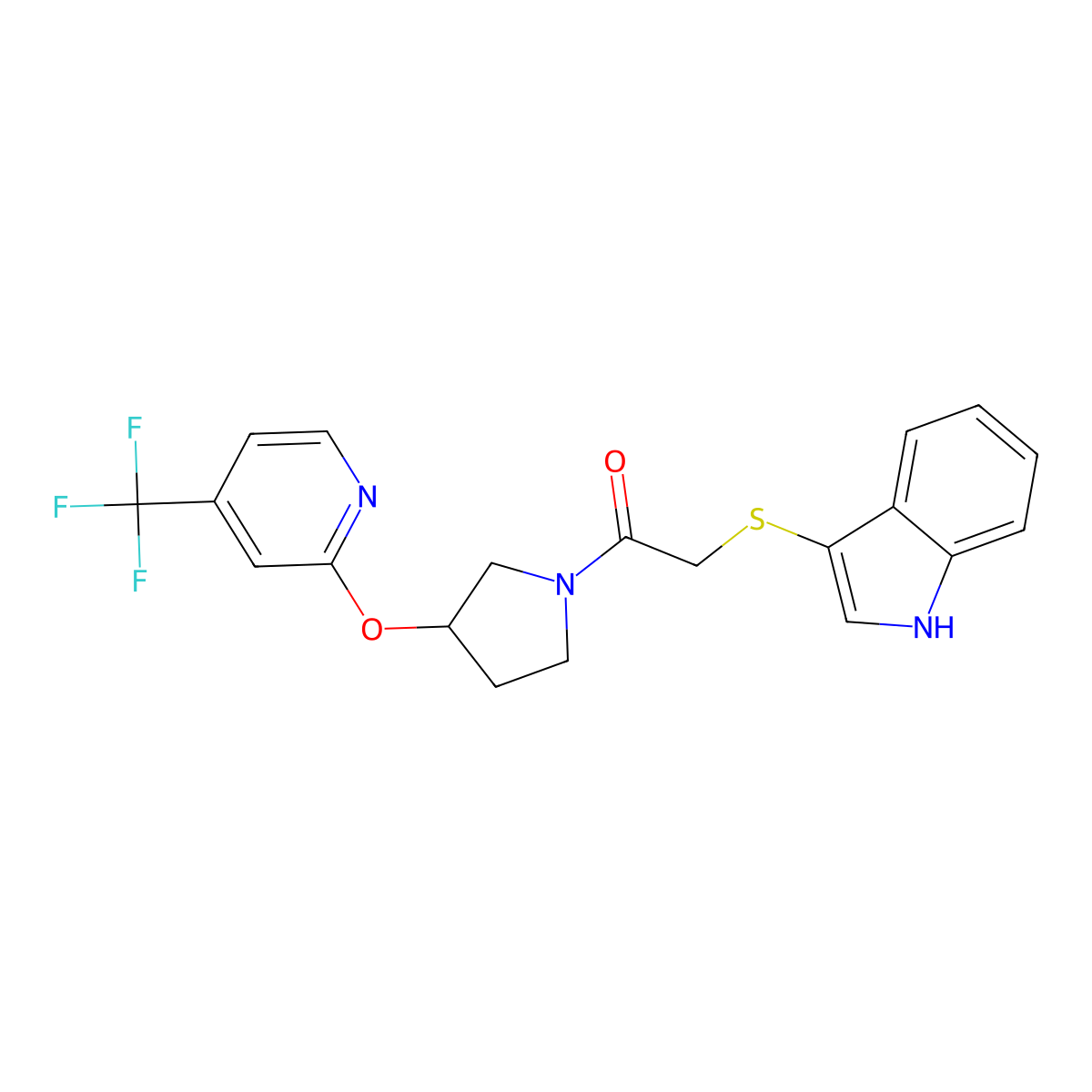 2-((1H-indol-3-yl)thio)-1-(3-((4-(trifluoromethyl)pyridin-2-yl)oxy)pyrrolidin-1-yl)ethanone molecular structure, CAS 2034500-44-0