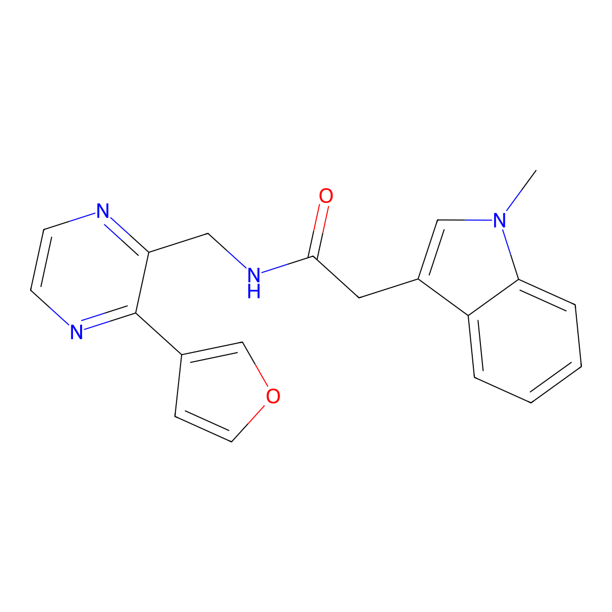 N-{[3-(furan-3-yl)pyrazin-2-yl]methyl}-2-(1-methyl-1H-indol-3-yl)acetamide molecular structure, CAS 2034500-45-1