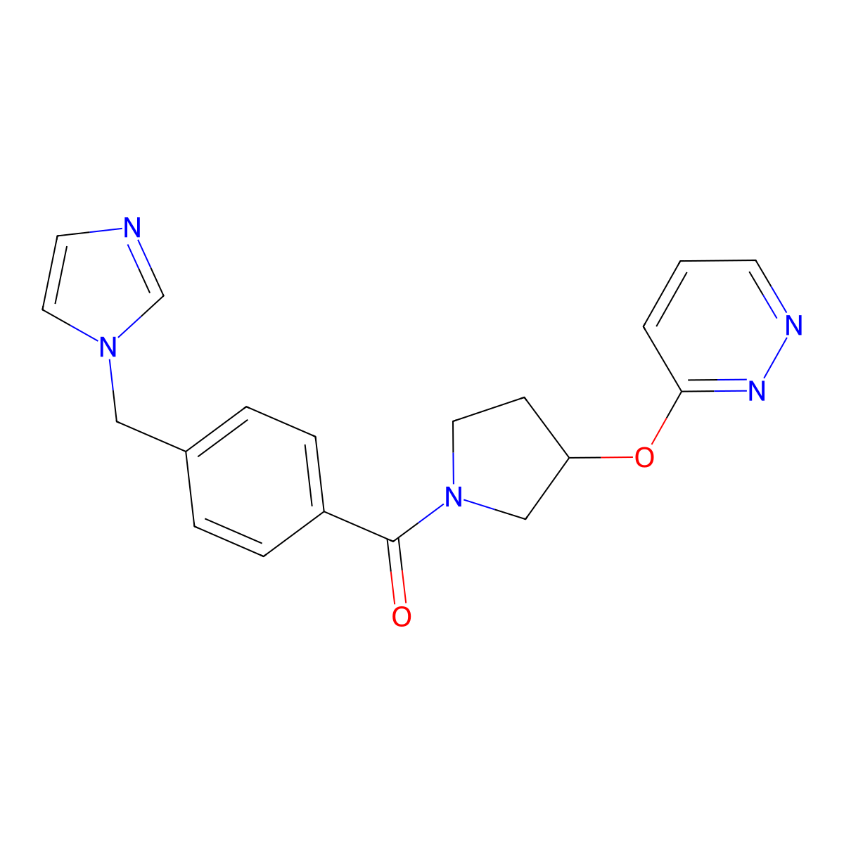 (4-((1H-imidazol-1-yl)methyl)phenyl)(3-(pyridazin-3-yloxy)pyrrolidin-1-yl)methanone molecular structure, CAS 2034500-52-0