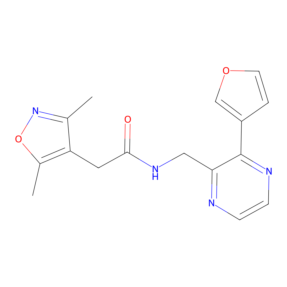 2-(3,5-dimethylisoxazol-4-yl)-N-((3-(furan-3-yl)pyrazin-2-yl)methyl)acetamide molecular structure, CAS 2034500-56-4