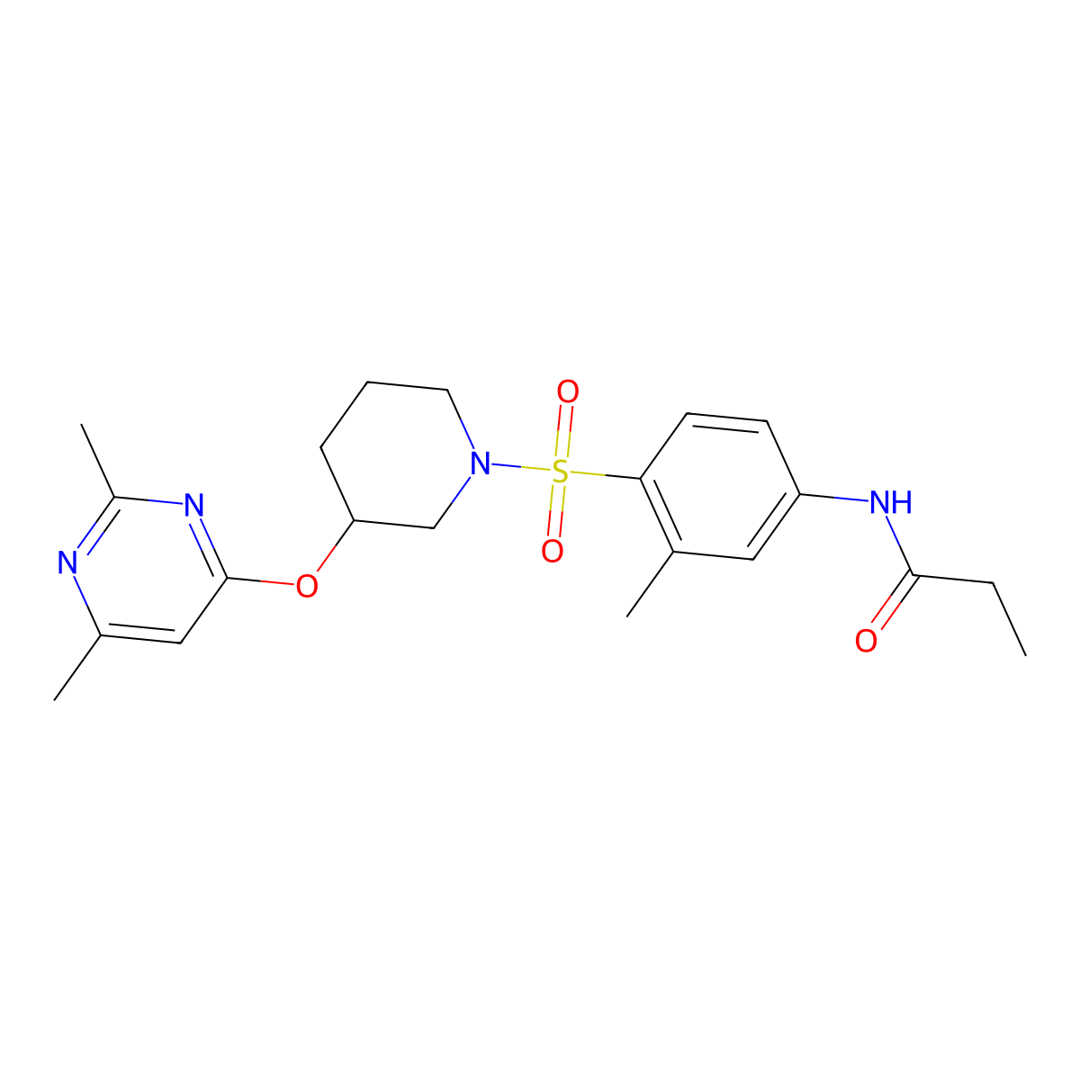 N-(4-((3-((2,6-dimethylpyrimidin-4-yl)oxy)piperidin-1-yl)sulfonyl)-3-methylphenyl)propionamide molecular structure, CAS 2034500-57-5