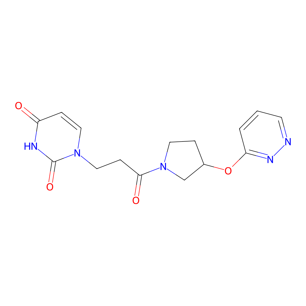 1-(3-oxo-3-(3-(pyridazin-3-yloxy)pyrrolidin-1-yl)propyl)pyrimidine-2,4(1H,3H)-dione molecular structure, CAS 2034500-59-7