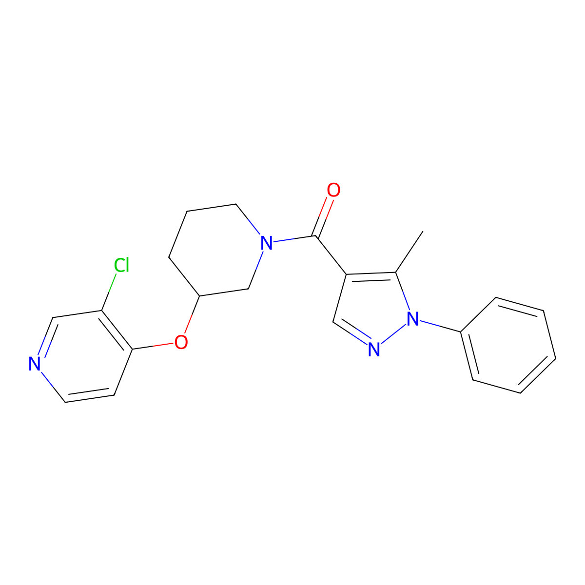 (3-((3-chloropyridin-4-yl)oxy)piperidin-1-yl)(5-methyl-1-phenyl-1H-pyrazol-4-yl)methanone molecular structure, CAS 2034500-62-2