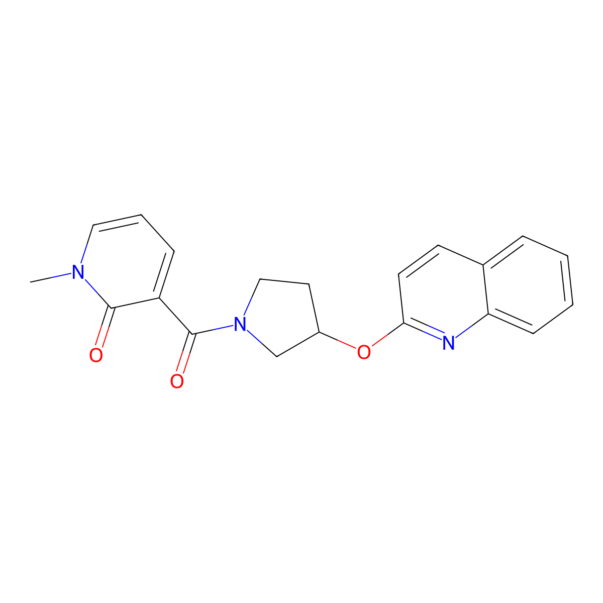 1-methyl-3-(3-(quinolin-2-yloxy)pyrrolidine-1-carbonyl)pyridin-2(1H)-one molecular structure, CAS 2034500-66-6
