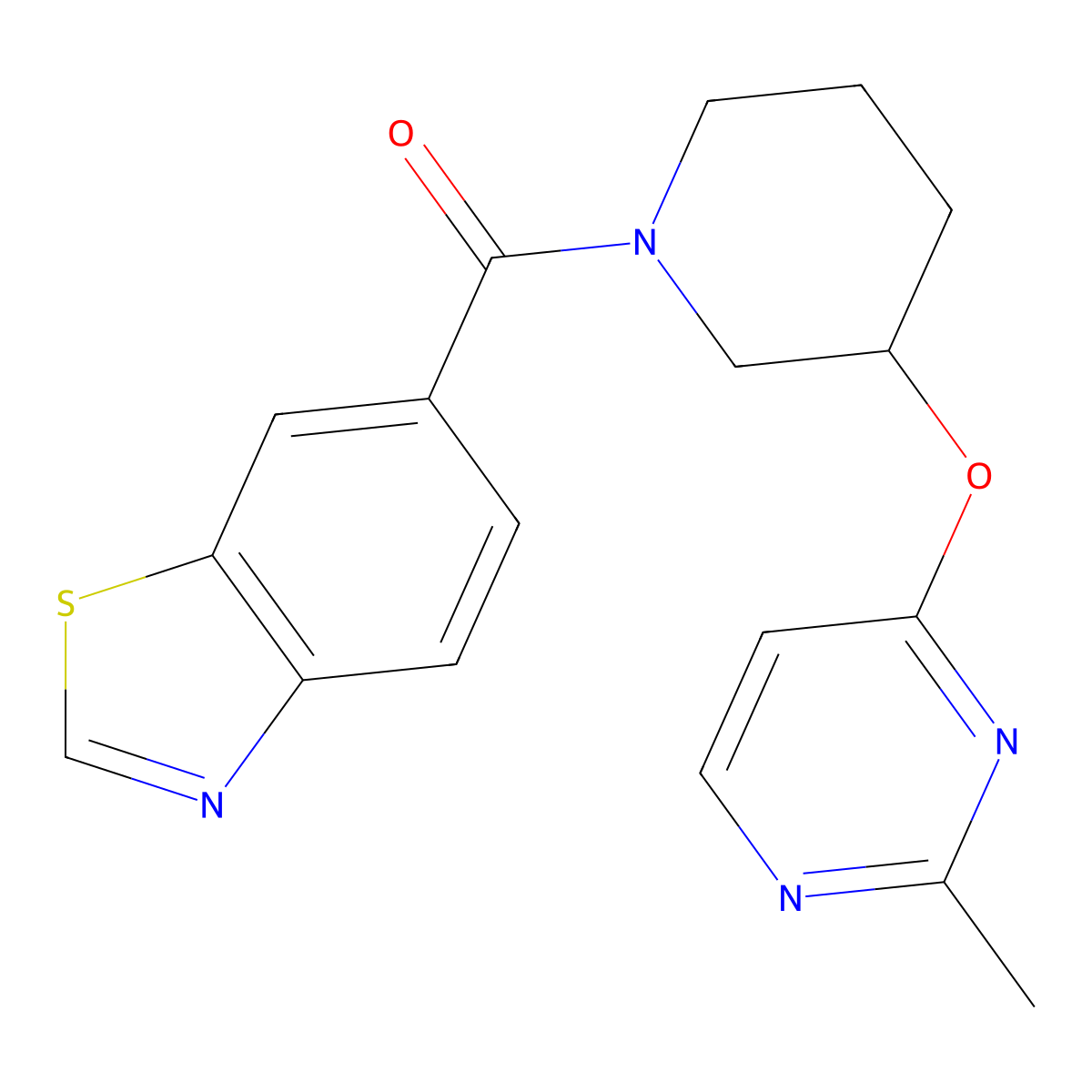 Benzo[d]thiazol-6-yl(3-((2-methylpyrimidin-4-yl)oxy)piperidin-1-yl)methanone molecular structure, CAS 2034500-73-5