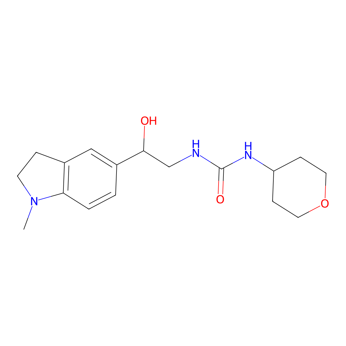 1-(2-hydroxy-2-(1-methylindolin-5-yl)ethyl)-3-(tetrahydro-2H-pyran-4-yl)urea molecular structure, CAS 2034500-76-8