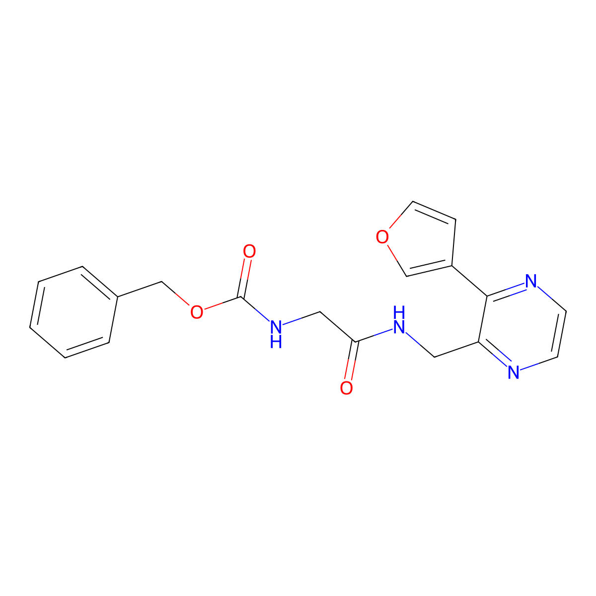 Benzyl (2-(((3-(furan-3-yl)pyrazin-2-yl)methyl)amino)-2-oxoethyl)carbamate molecular structure, CAS 2034500-77-9
