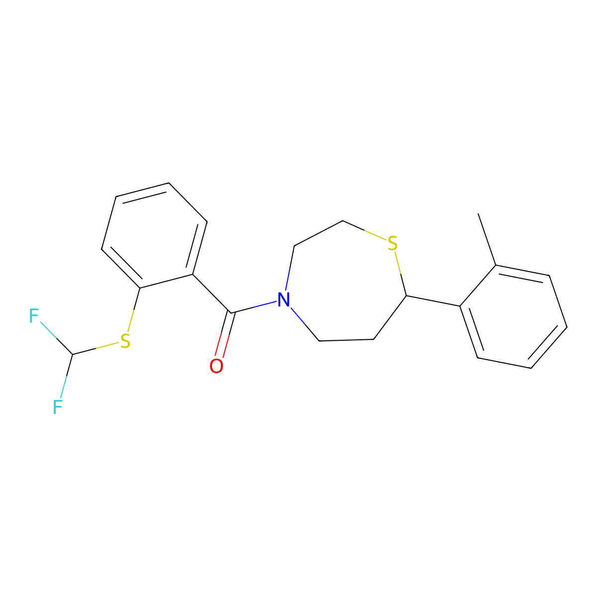 (2-((Difluoromethyl)thio)phenyl)(7-(o-tolyl)-1,4-thiazepan-4-yl)methanone molecular structure, CAS 2034500-78-0