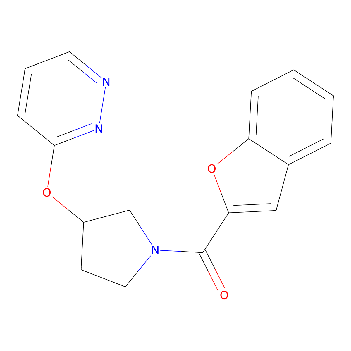 Benzofuran-2-yl(3-(pyridazin-3-yloxy)pyrrolidin-1-yl)methanone molecular structure, CAS 2034500-79-1