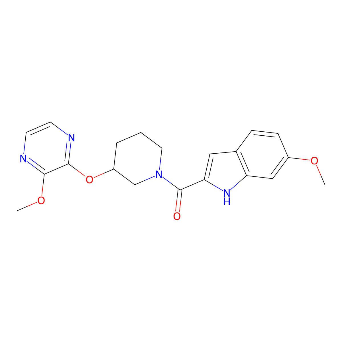 (6-methoxy-1H-indol-2-yl)(3-((3-methoxypyrazin-2-yl)oxy)piperidin-1-yl)methanone molecular structure, CAS 2034500-81-5