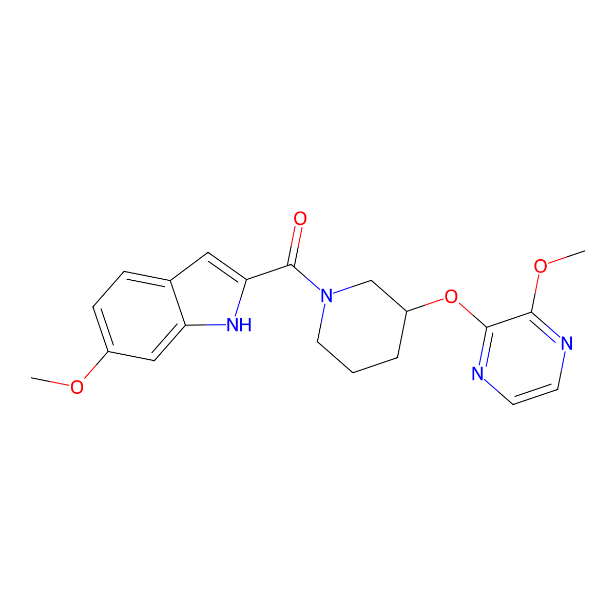 (6-methoxy-1H-indol-2-yl)(3-((3-methoxypyrazin-2-yl)oxy)piperidin-1-yl)methanone molecular structure, CAS 2034500-81-5