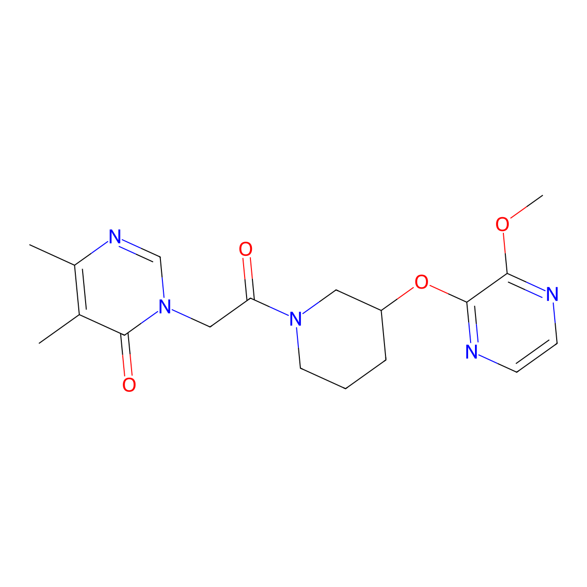 3-(2-(3-((3-methoxypyrazin-2-yl)oxy)piperidin-1-yl)-2-oxoethyl)-5,6-dimethylpyrimidin-4(3H)-one molecular structure, CAS 2034500-86-0