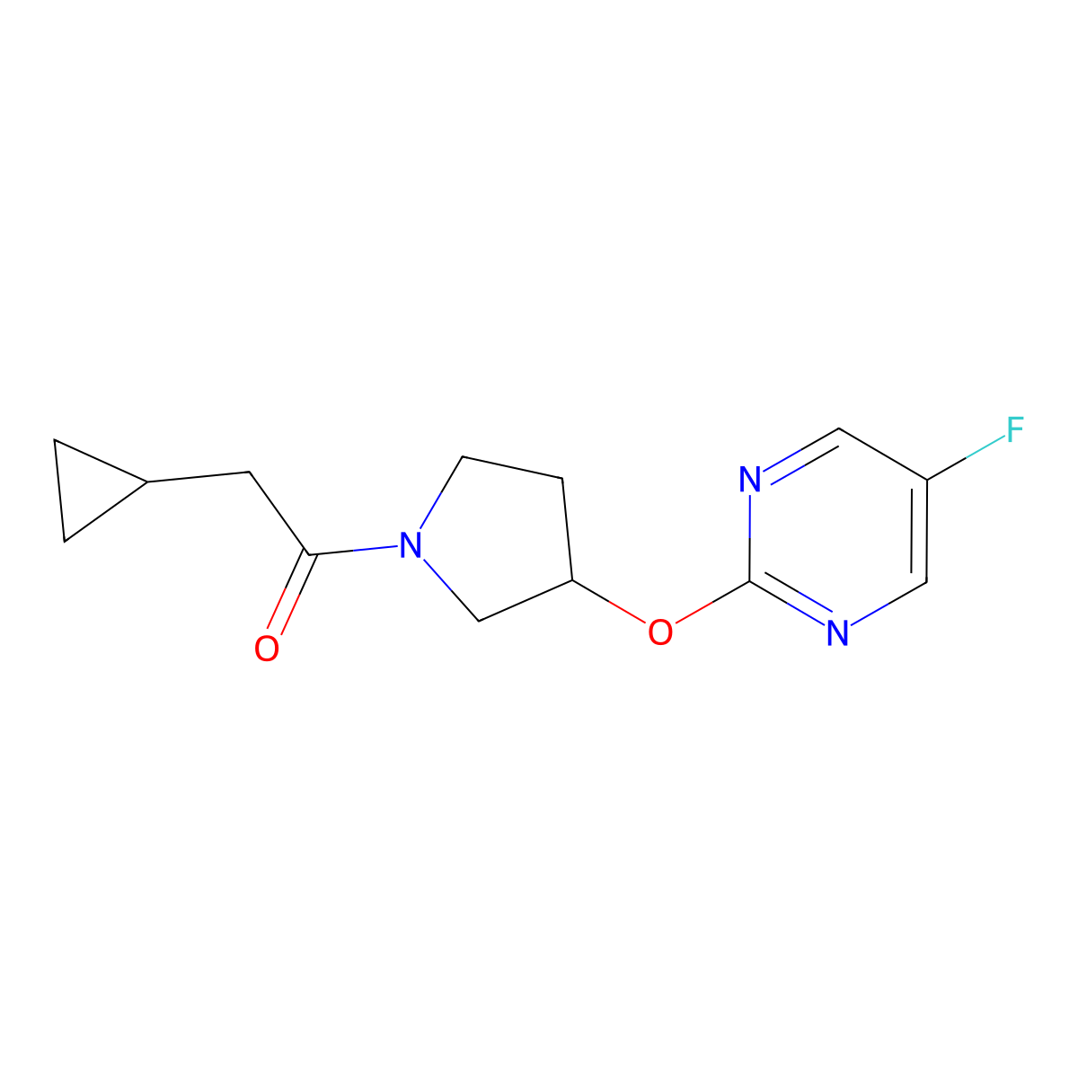 2-Cyclopropyl-1-(3-((5-fluoropyrimidin-2-yl)oxy)pyrrolidin-1-yl)ethanone molecular structure, CAS 2034500-87-1