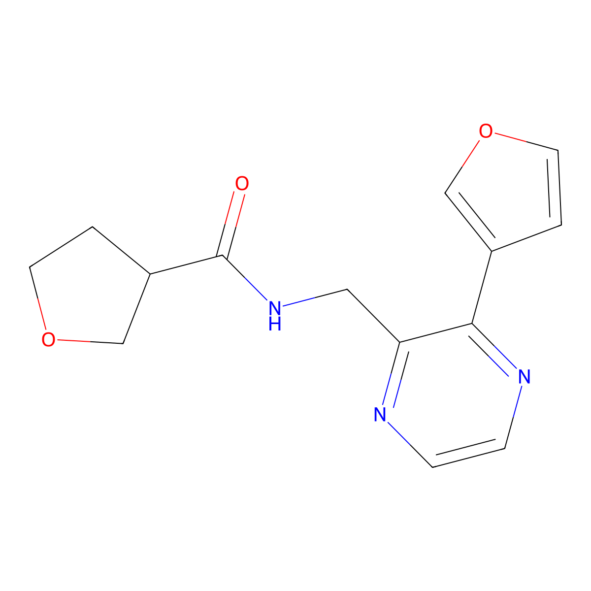 N-((3-(furan-3-yl)pyrazin-2-yl)methyl)tetrahydrofuran-3-carboxamide molecular structure, CAS 2034500-88-2