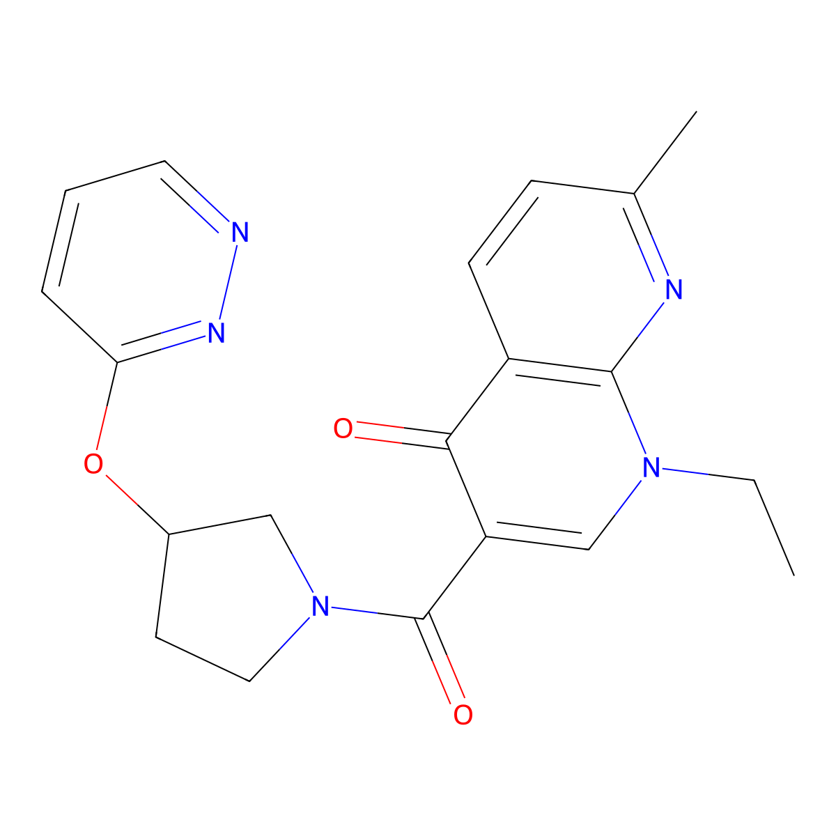 1-ethyl-7-methyl-3-(3-(pyridazin-3-yloxy)pyrrolidine-1-carbonyl)-1,8-naphthyridin-4(1H)-one molecular structure, CAS 2034500-90-6