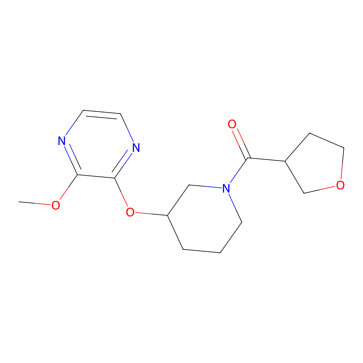(3-((3-Methoxypyrazin-2-yl)oxy)piperidin-1-yl)(tetrahydrofuran-3-yl)methanone molecular structure, CAS 2034500-91-7
