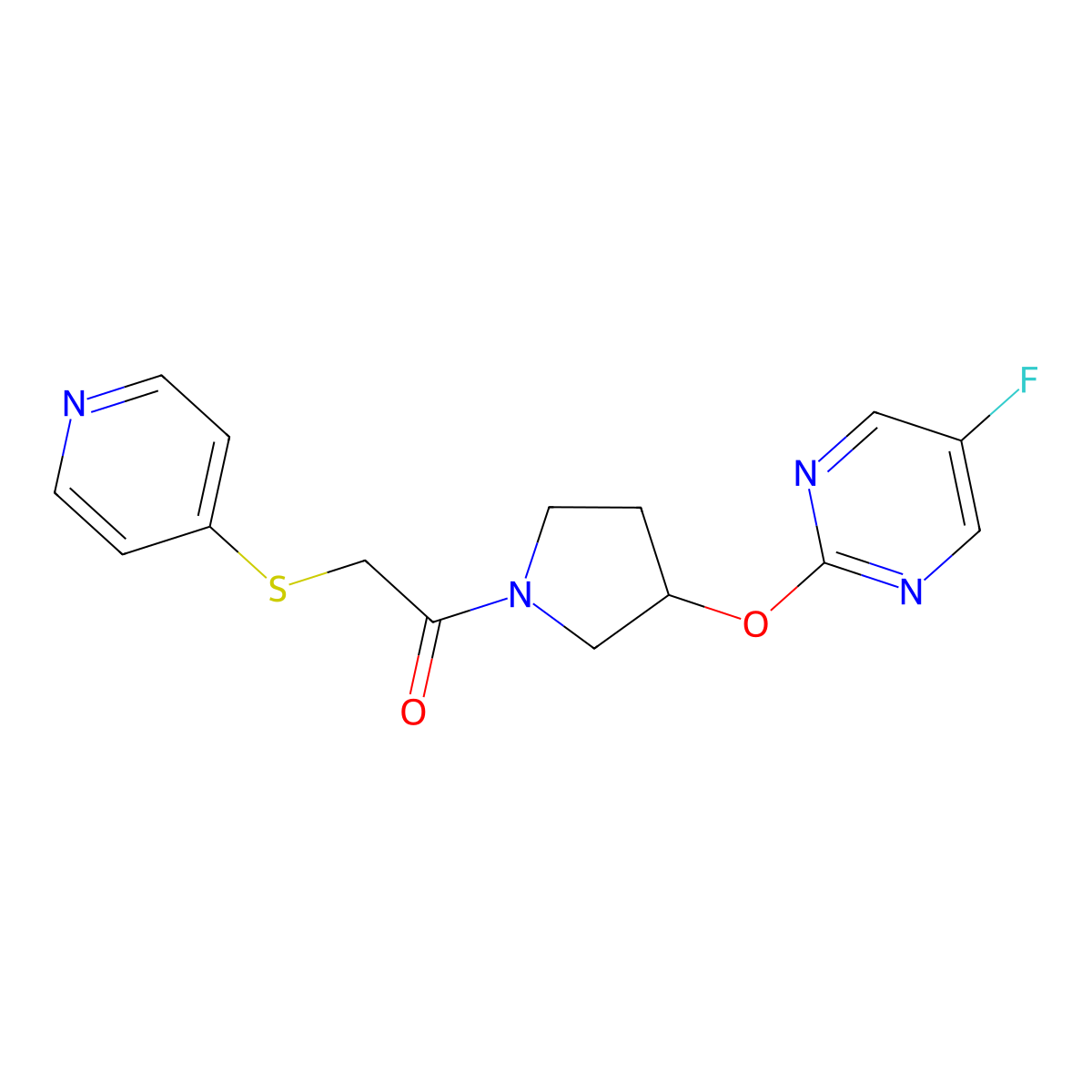 1-(3-((5-Fluoropyrimidin-2-yl)oxy)pyrrolidin-1-yl)-2-(pyridin-4-ylthio)ethanone molecular structure, CAS 2034500-93-9