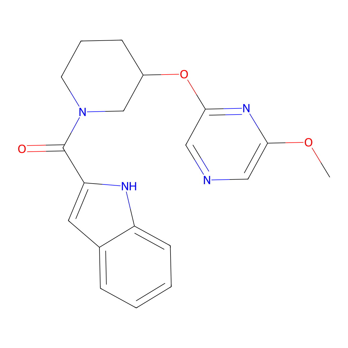 (1H-indol-2-yl)(3-((6-methoxypyrazin-2-yl)oxy)piperidin-1-yl)methanone molecular structure, CAS 2034501-02-3