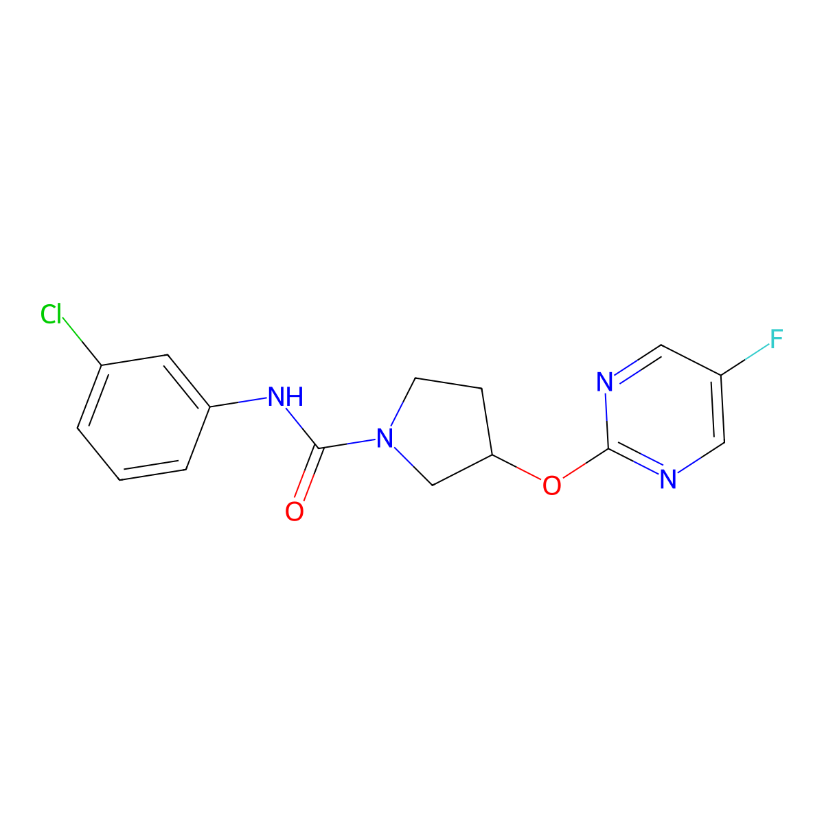 N-(3-chlorophenyl)-3-((5-fluoropyrimidin-2-yl)oxy)pyrrolidine-1-carboxamide molecular structure, CAS 2034501-04-5
