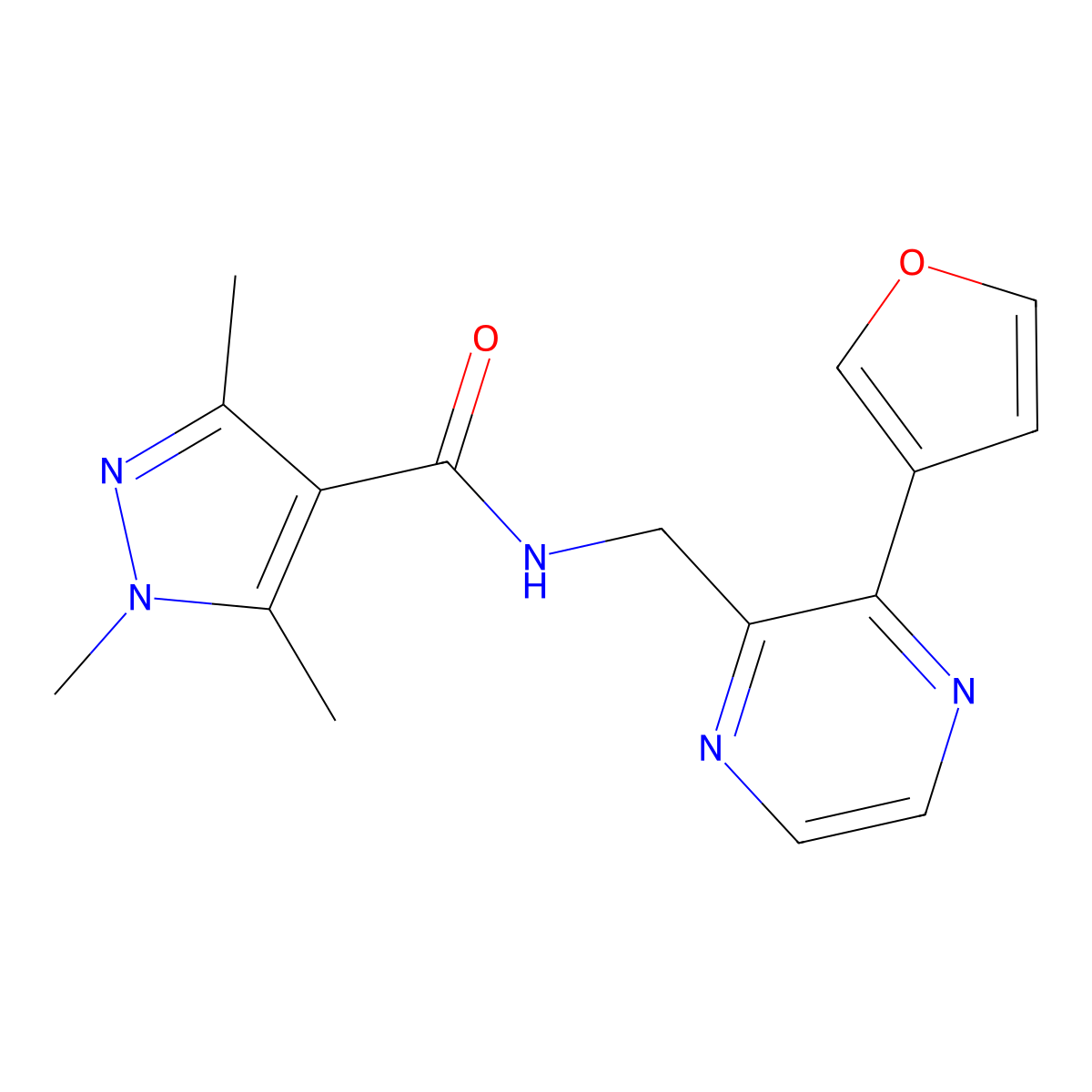 N-{[3-(furan-3-yl)pyrazin-2-yl]methyl}-1,3,5-trimethyl-1H-pyrazole-4-carboxamide molecular structure, CAS 2034501-05-6