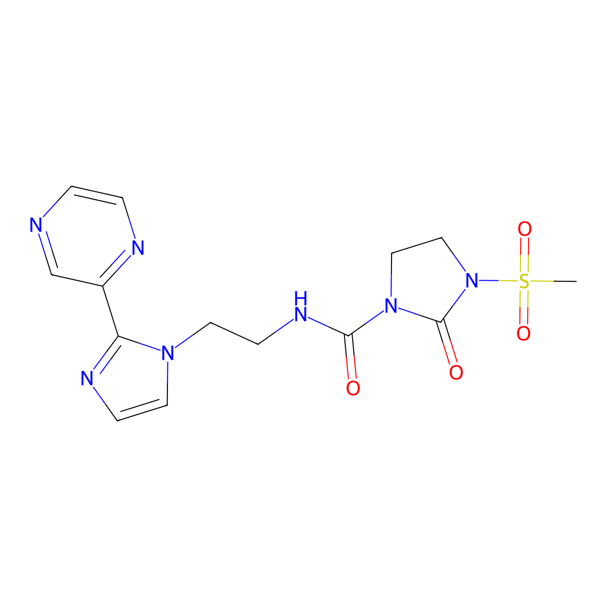 3-(methylsulfonyl)-2-oxo-N-(2-(2-(pyrazin-2-yl)-1H-imidazol-1-yl)ethyl)imidazolidine-1-carboxamide molecular structure, CAS 2034501-06-7