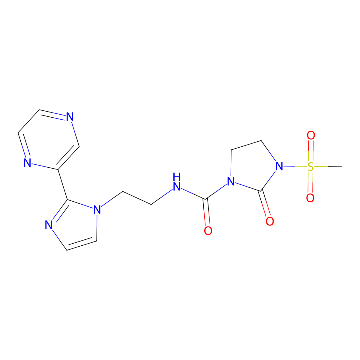 3-(methylsulfonyl)-2-oxo-N-(2-(2-(pyrazin-2-yl)-1H-imidazol-1-yl)ethyl)imidazolidine-1-carboxamide molecular structure, CAS 2034501-06-7
