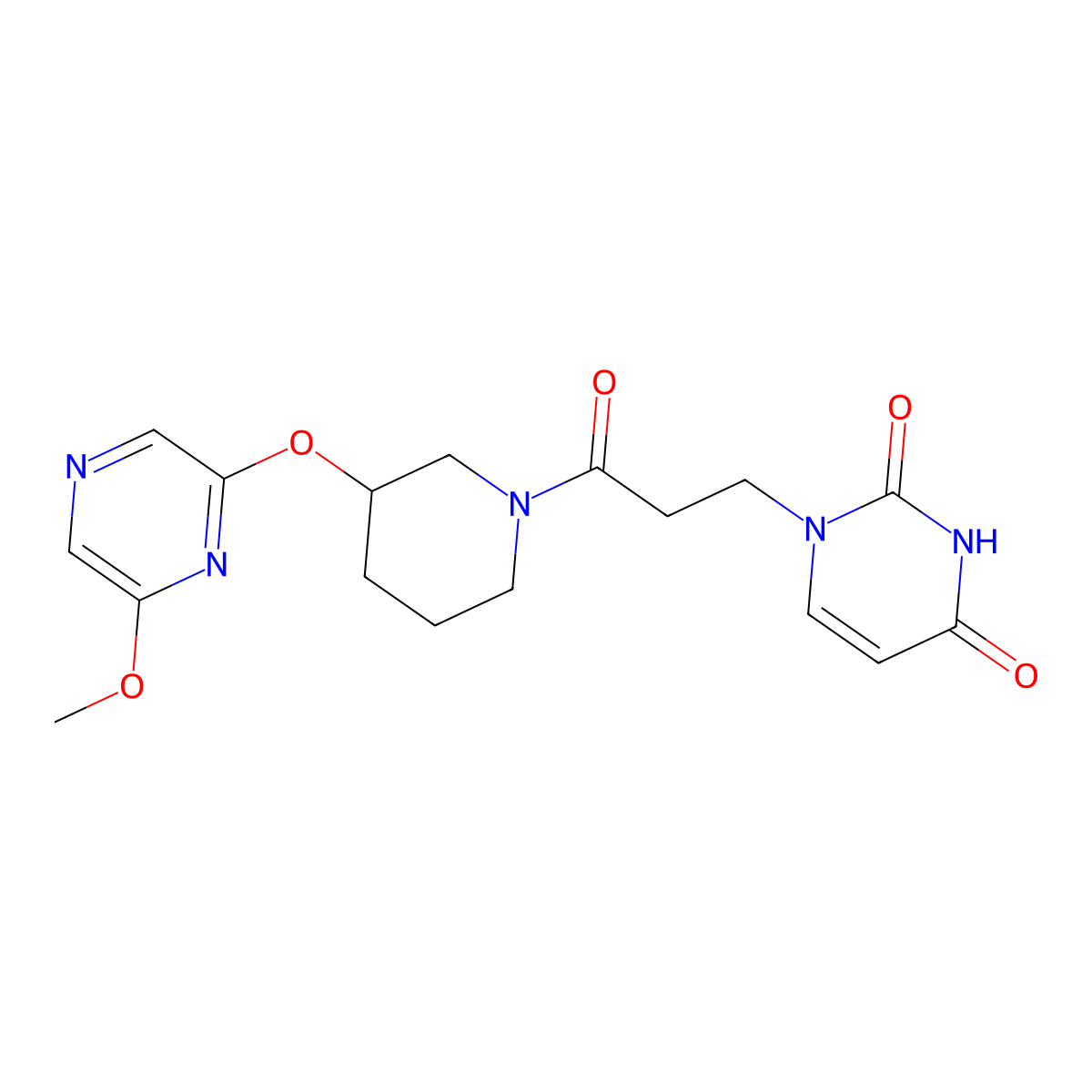 1-(3-(3-((6-methoxypyrazin-2-yl)oxy)piperidin-1-yl)-3-oxopropyl)pyrimidine-2,4(1H,3H)-dione molecular structure, CAS 2034501-08-9