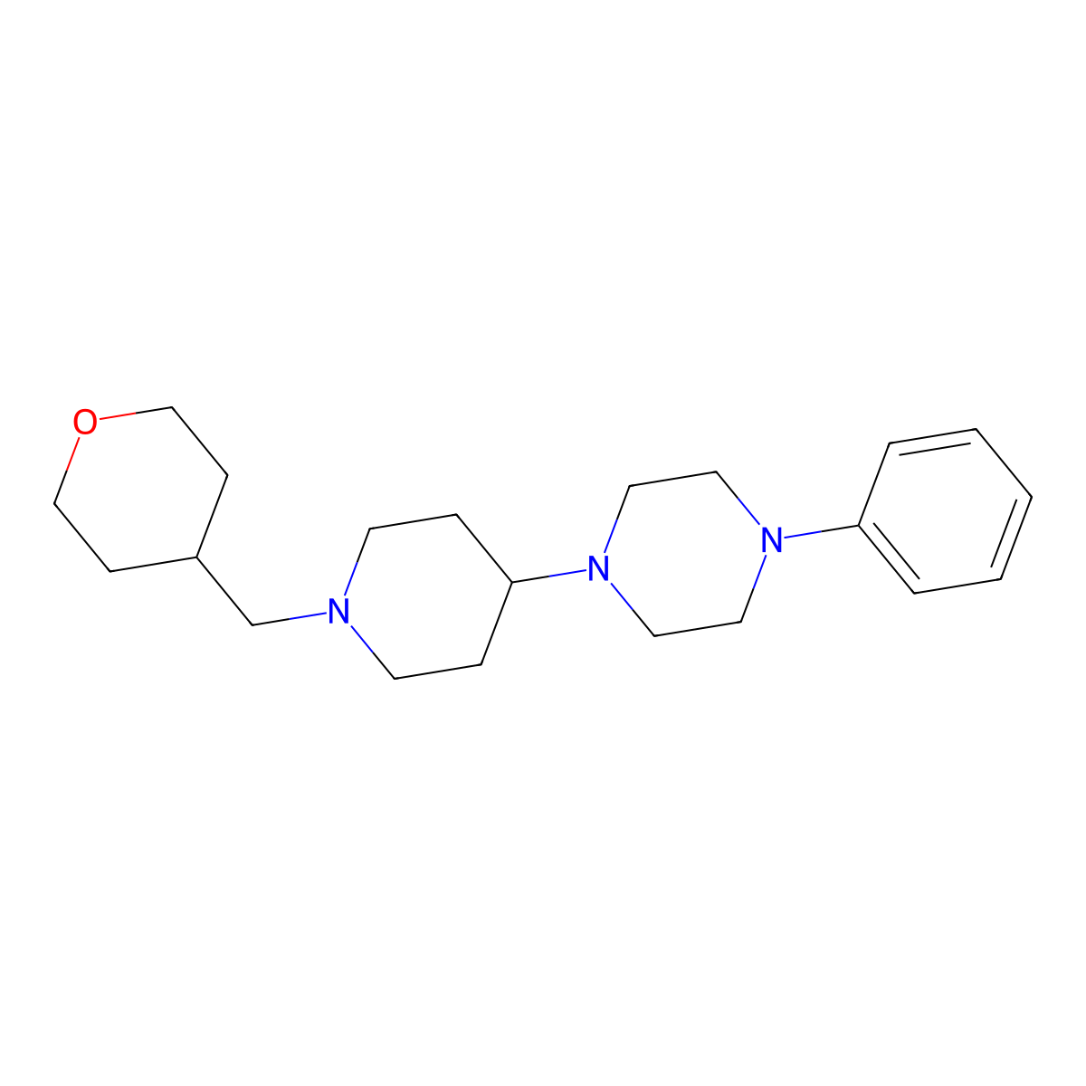 1-phenyl-4-(1-((tetrahydro-2H-pyran-4-yl)methyl)piperidin-4-yl)piperazine molecular structure, CAS 2034501-09-0