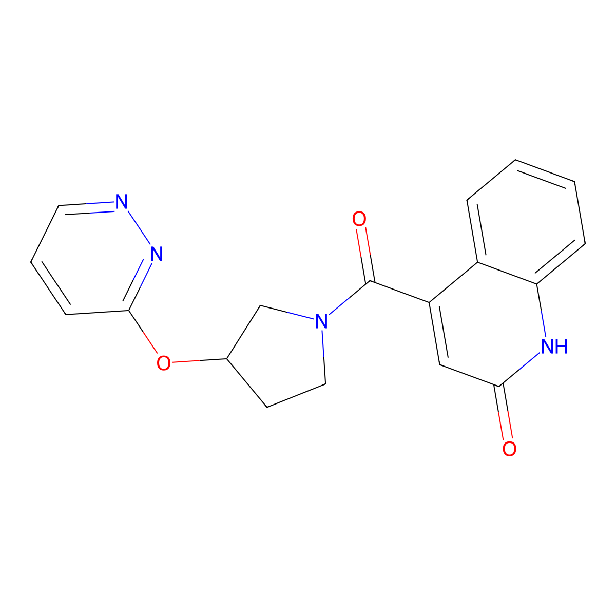 (2-Hydroxyquinolin-4-yl)(3-(pyridazin-3-yloxy)pyrrolidin-1-yl)methanone molecular structure, CAS 2034501-10-3