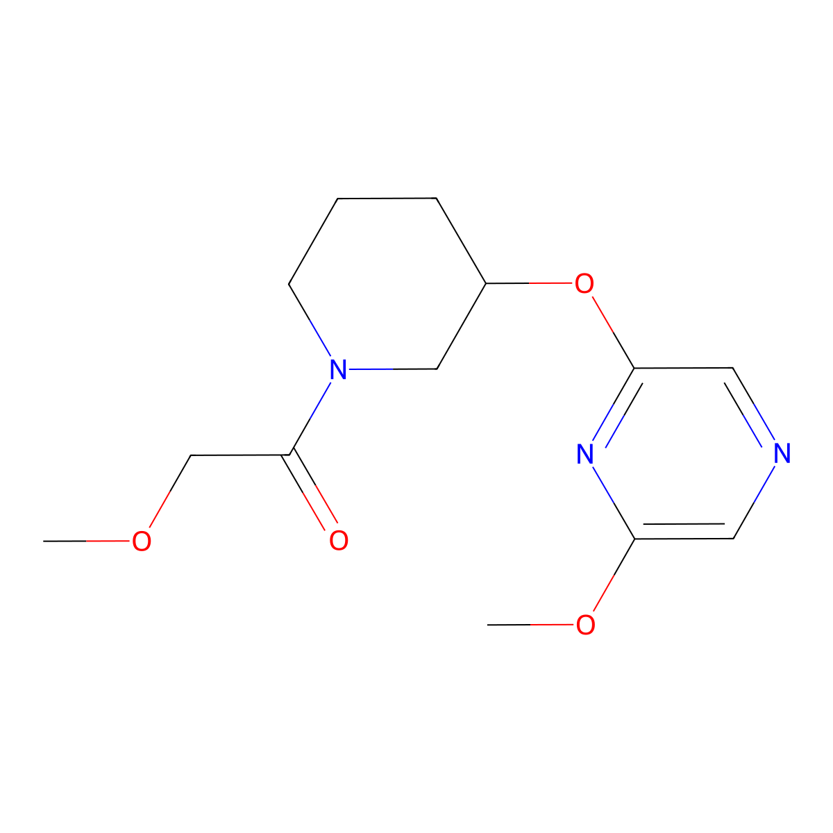 2-Methoxy-1-(3-((6-methoxypyrazin-2-yl)oxy)piperidin-1-yl)ethanone molecular structure, CAS 2034501-11-4