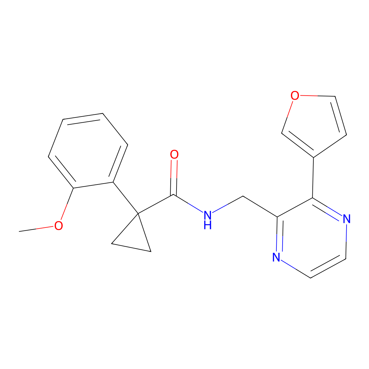 N-((3-(furan-3-yl)pyrazin-2-yl)methyl)-1-(2-methoxyphenyl)cyclopropanecarboxamide molecular structure, CAS 2034501-14-7