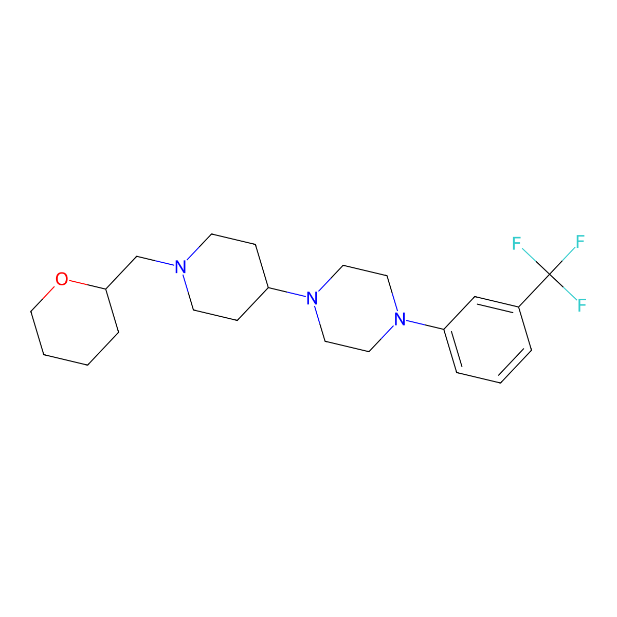 1-(1-((tetrahydro-2H-pyran-2-yl)methyl)piperidin-4-yl)-4-(3-(trifluoromethyl)phenyl)piperazine molecular structure, CAS 2034501-15-8