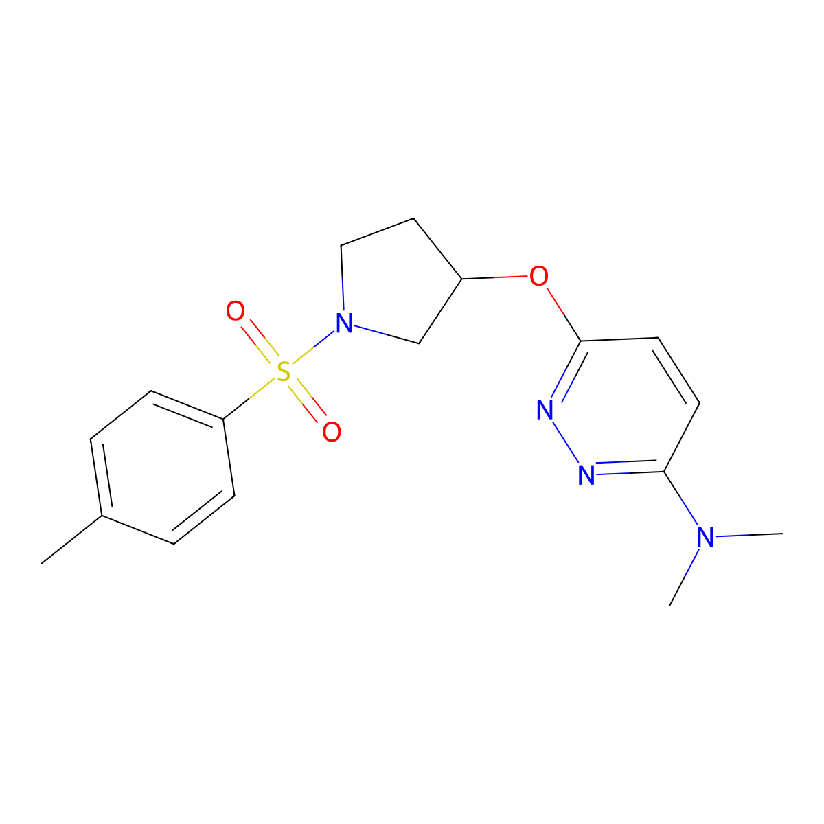 N,N-dimethyl-6-((1-tosylpyrrolidin-3-yl)oxy)pyridazin-3-amine molecular structure, CAS 2034501-16-9