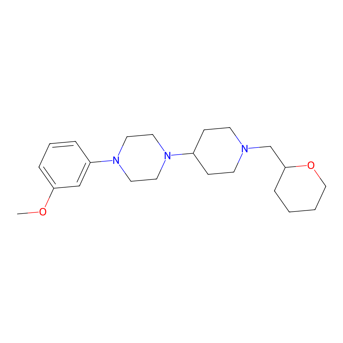 1-(3-methoxyphenyl)-4-(1-((tetrahydro-2H-pyran-2-yl)methyl)piperidin-4-yl)piperazine molecular structure, CAS 2034501-21-6