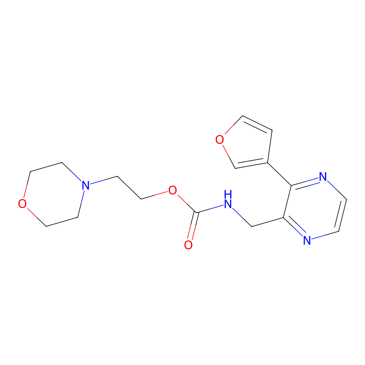 2-Morpholinoethyl ((3-(furan-3-yl)pyrazin-2-yl)methyl)carbamate molecular structure, CAS 2034501-24-9