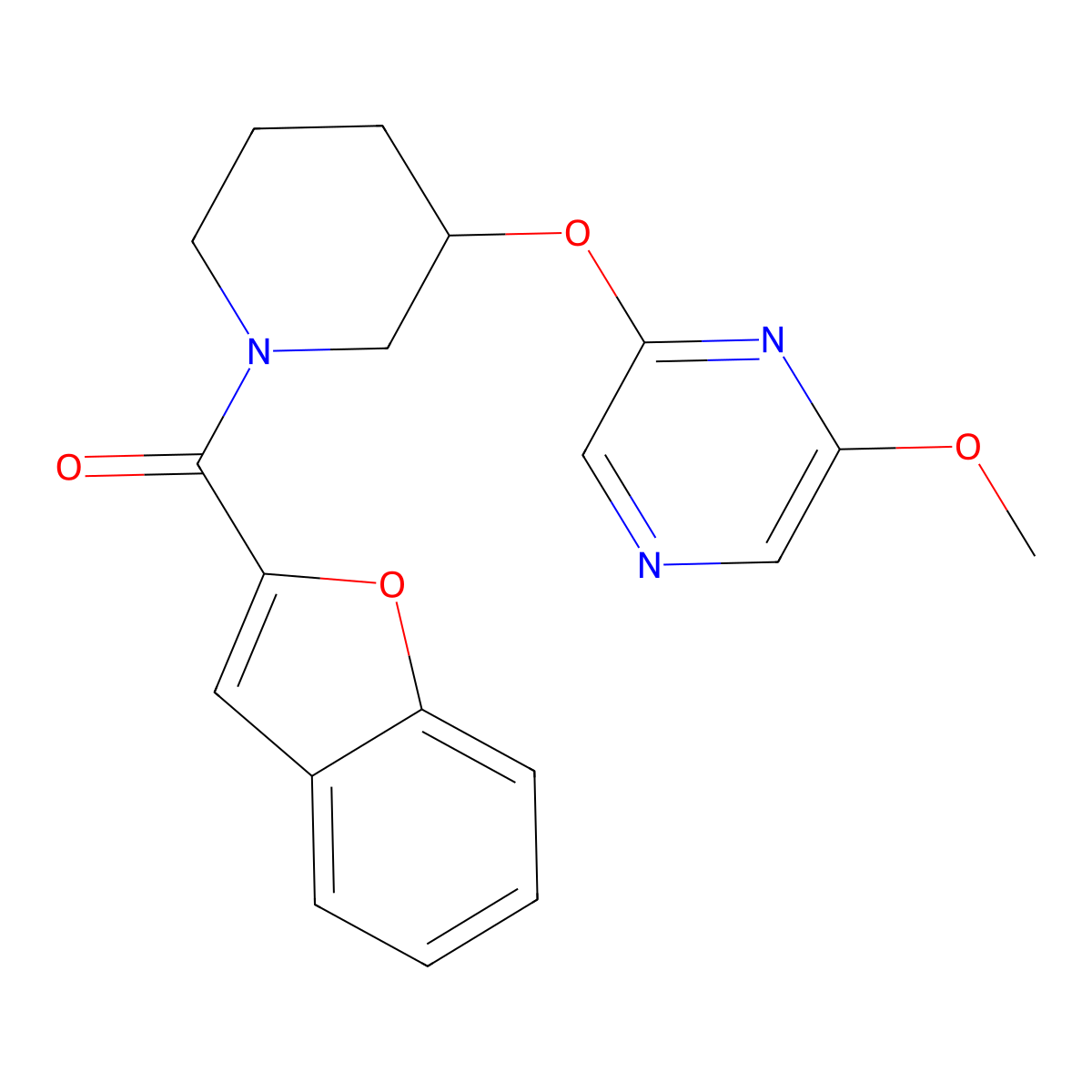 Benzofuran-2-yl(3-((6-methoxypyrazin-2-yl)oxy)piperidin-1-yl)methanone molecular structure, CAS 2034501-28-3