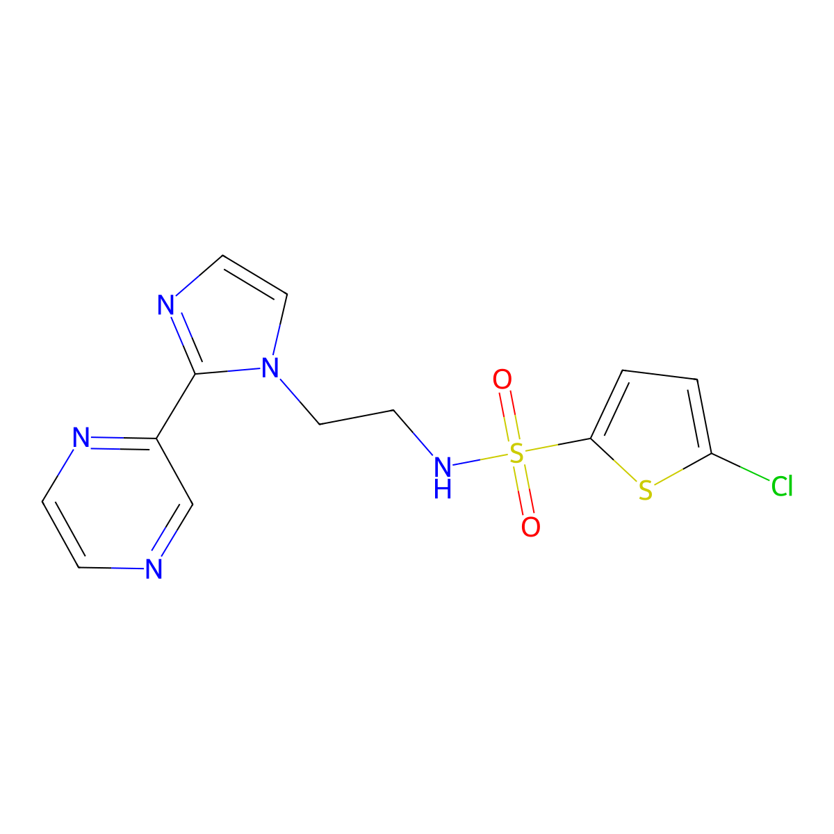5-chloro-N-(2-(2-(pyrazin-2-yl)-1H-imidazol-1-yl)ethyl)thiophene-2-sulfonamide molecular structure, CAS 2034501-29-4
