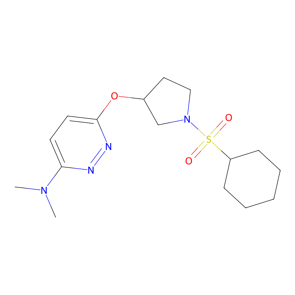 6-((1-(cyclohexylsulfonyl)pyrrolidin-3-yl)oxy)-N,N-dimethylpyridazin-3-amine molecular structure, CAS 2034501-32-9