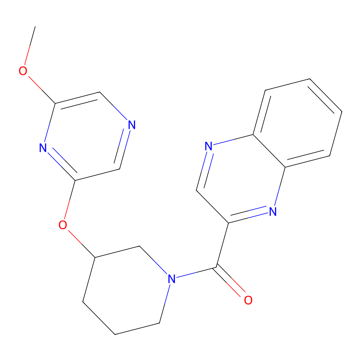 (3-((6-Methoxypyrazin-2-yl)oxy)piperidin-1-yl)(quinoxalin-2-yl)methanone molecular structure, CAS 2034501-34-1