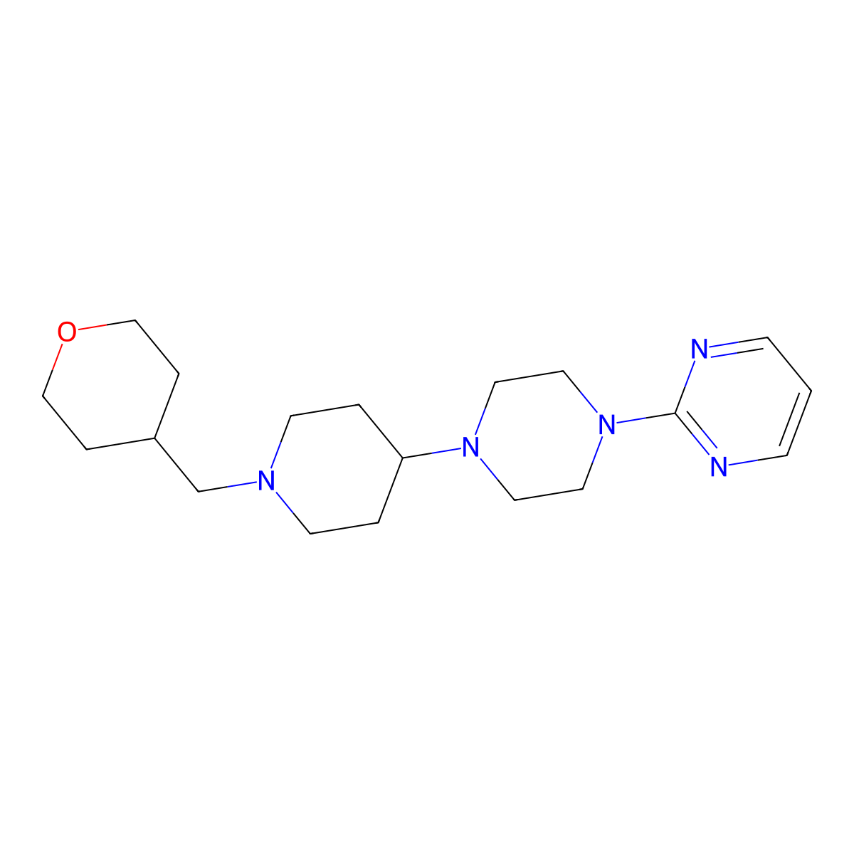 2-(4-(1-((tetrahydro-2H-pyran-4-yl)methyl)piperidin-4-yl)piperazin-1-yl)pyrimidine molecular structure, CAS 2034501-36-3
