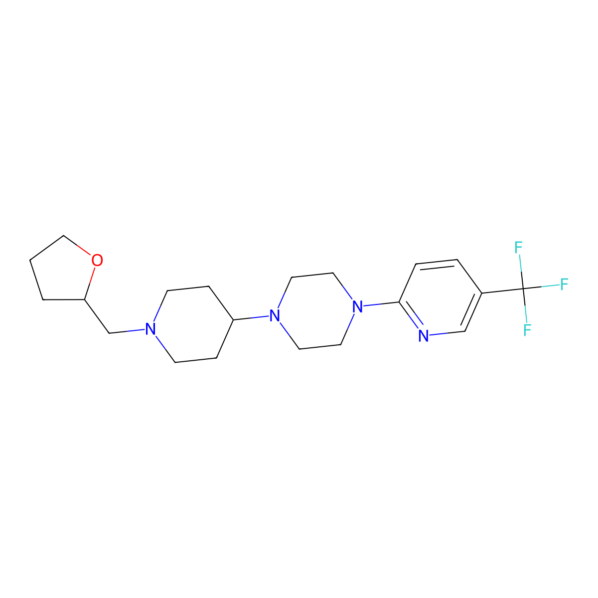 1-(1-((Tetrahydrofuran-2-yl)methyl)piperidin-4-yl)-4-(5-(trifluoromethyl)pyridin-2-yl)piperazine molecular structure, CAS 2034501-44-3