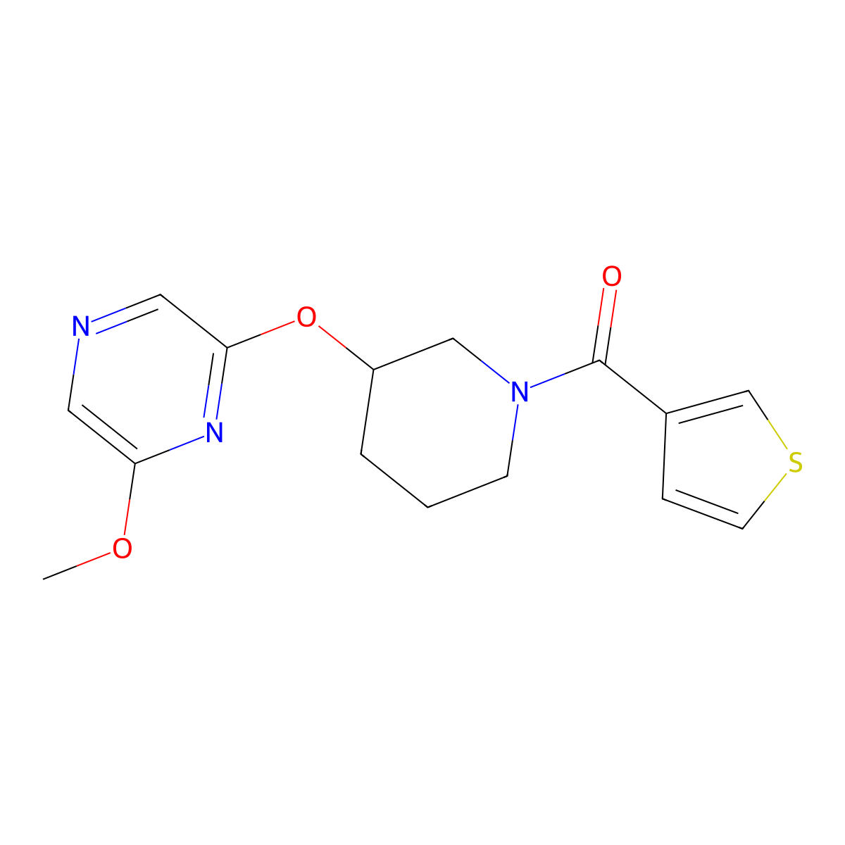 (3-((6-Methoxypyrazin-2-yl)oxy)piperidin-1-yl)(thiophen-3-yl)methanone molecular structure, CAS 2034501-47-6