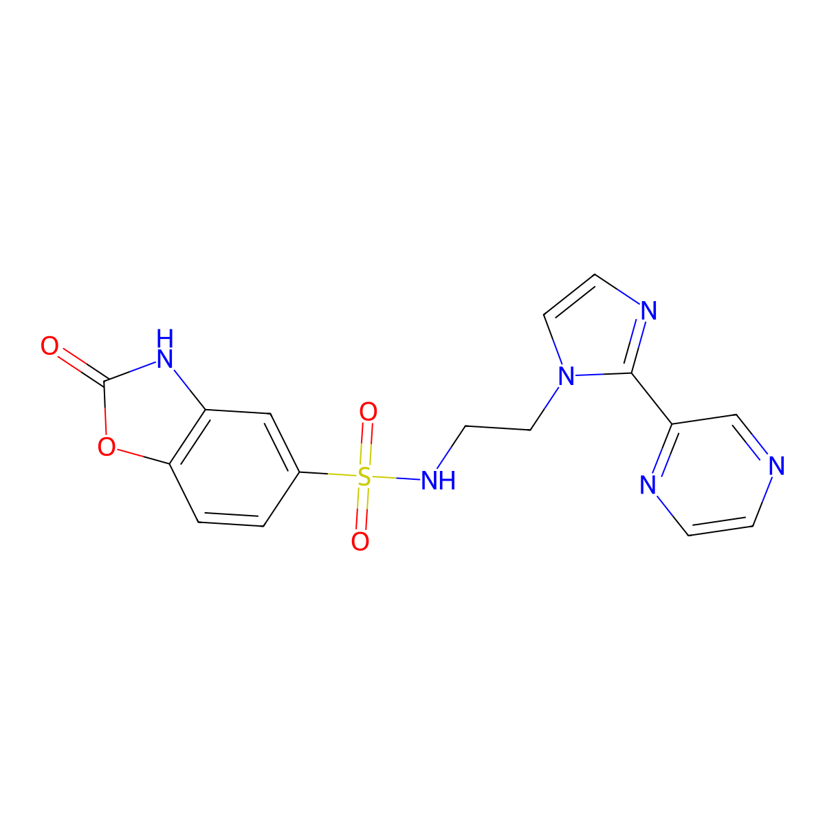 2-oxo-N-(2-(2-(pyrazin-2-yl)-1H-imidazol-1-yl)ethyl)-2,3-dihydrobenzo[d]oxazole-5-sulfonamide molecular structure, CAS 2034501-55-6