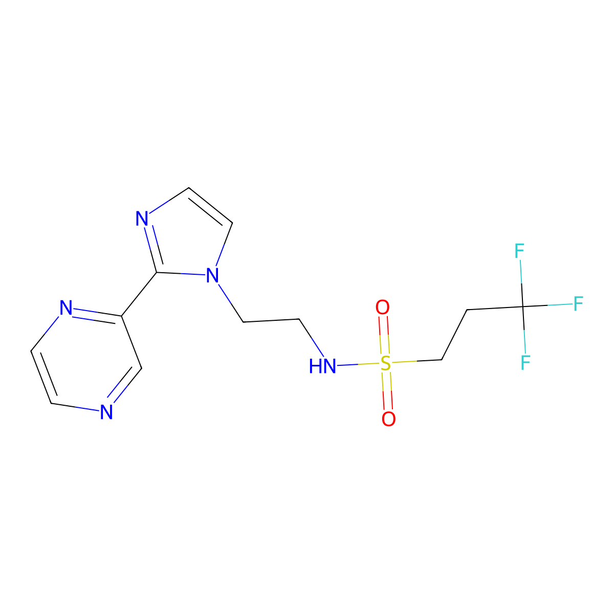 3,3,3-trifluoro-N-(2-(2-(pyrazin-2-yl)-1H-imidazol-1-yl)ethyl)propane-1-sulfonamide molecular structure, CAS 2034501-59-0