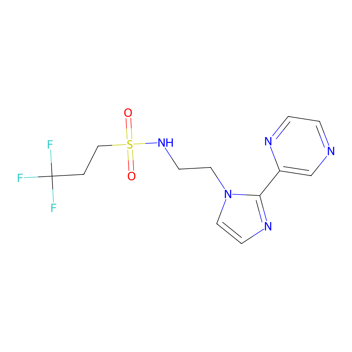 3,3,3-trifluoro-N-(2-(2-(pyrazin-2-yl)-1H-imidazol-1-yl)ethyl)propane-1-sulfonamide molecular structure, CAS 2034501-59-0