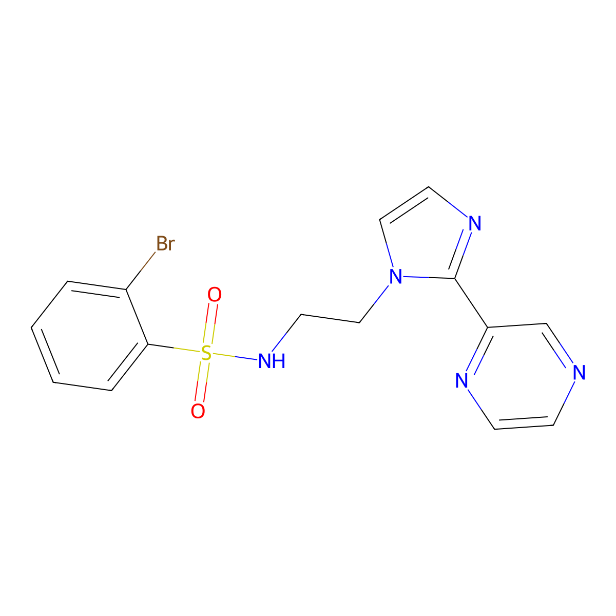 2-bromo-N-(2-(2-(pyrazin-2-yl)-1H-imidazol-1-yl)ethyl)benzenesulfonamide molecular structure, CAS 2034501-64-7