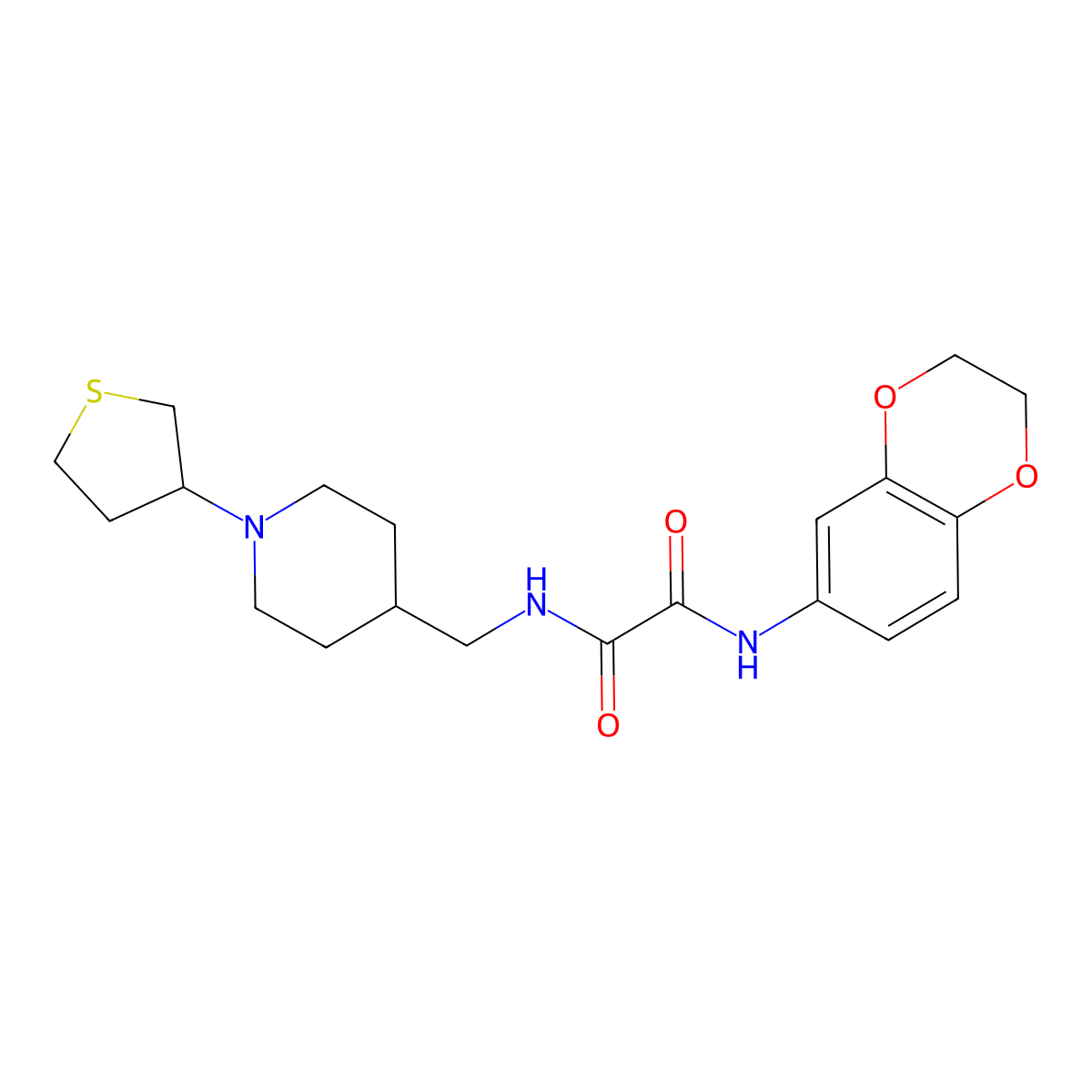 N1-(2,3-dihydrobenzo[b][1,4]dioxin-6-yl)-N2-((1-(tetrahydrothiophen-3-yl)piperidin-4-yl)methyl)oxalamide molecular structure, CAS 2034501-75-0
