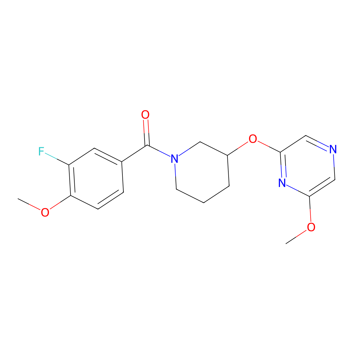 (3-Fluoro-4-methoxyphenyl)(3-((6-methoxypyrazin-2-yl)oxy)piperidin-1-yl)methanone molecular structure, CAS 2034501-77-2
