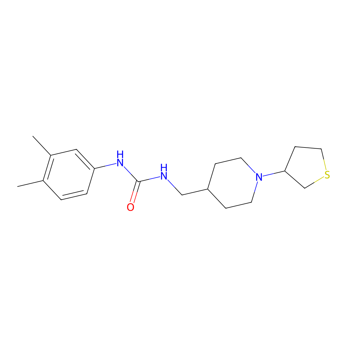 1-(3,4-Dimethylphenyl)-3-((1-(tetrahydrothiophen-3-yl)piperidin-4-yl)methyl)urea molecular structure, CAS 2034501-78-3
